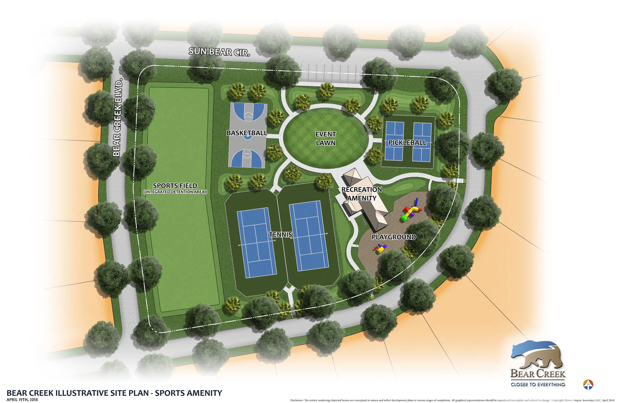 Photo of the Bear Creek Site Plan, showing sports amenities